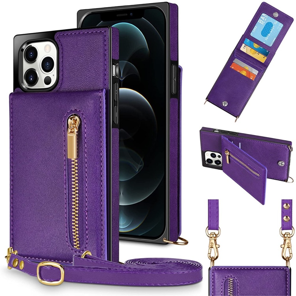 iPhone 12 Pro Max Case Wallet Card Holder Case with Lanyard Strap PU Leather